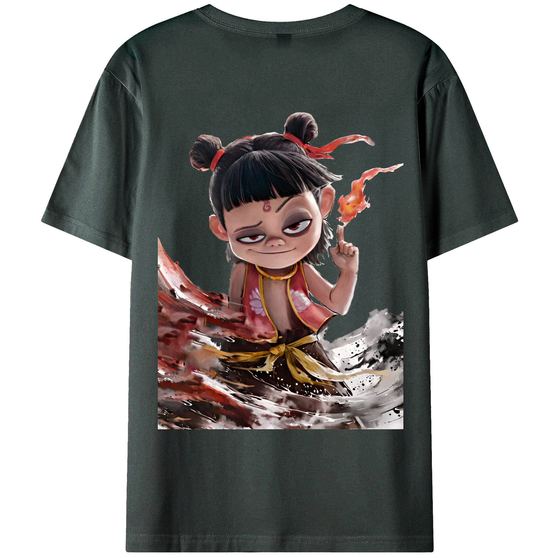 （画像用） Ne Zha 2 ナタ 魔童の大暴れ 綿100％ メンズ半袖Tシャツ（バックプリント） 通気性